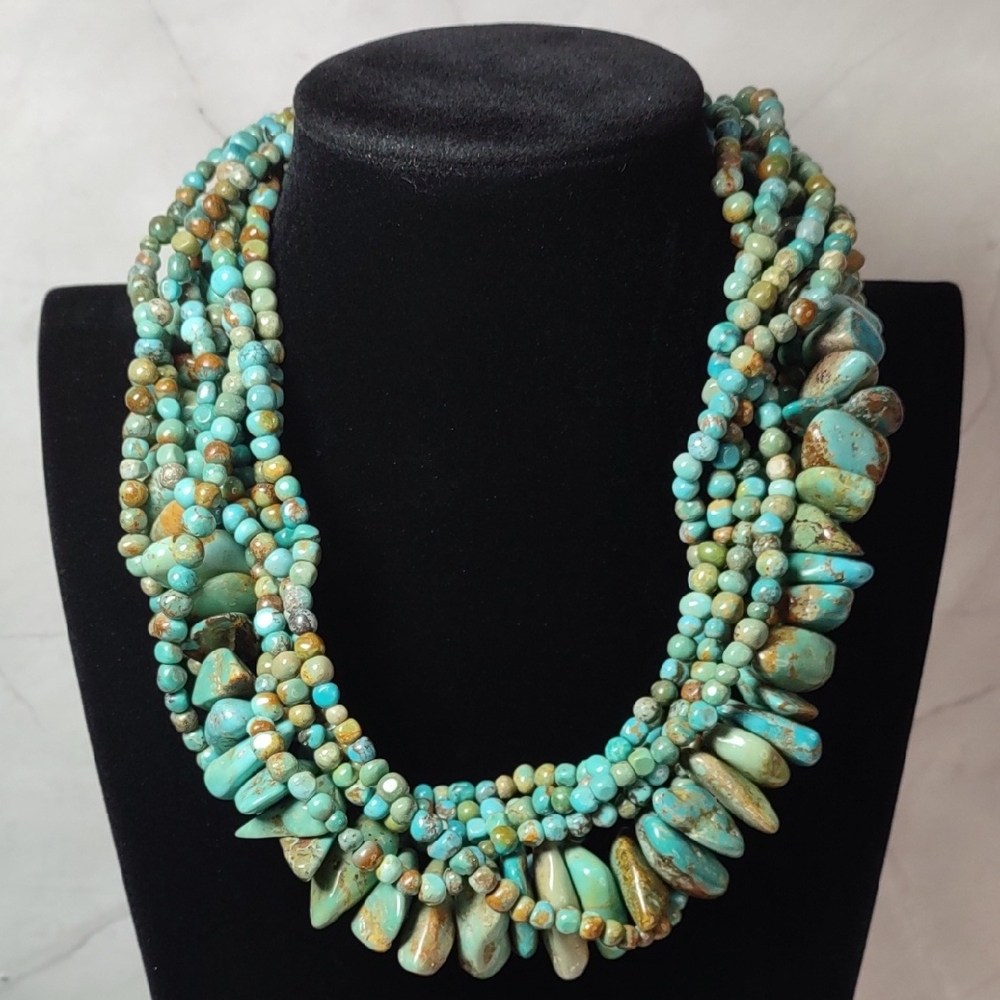 Stunning Southwestern Inspired Multi Strand Turquoise Necklace - Picture 6 of 10